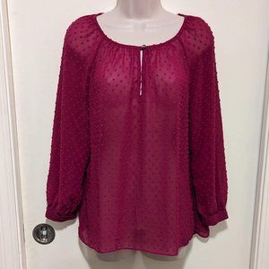 Women's J Crew Dark Pink Textured Sheer Blouse Size Small